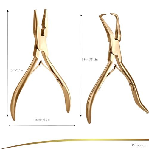 EHDIS Hair Extension Beading Tool Kit Stainless Steel Hair Extensions Micro link Bead Closer and Remover Pliers set, Beads Hair Pulling Hook & Micro Ring Loop Tool Set (Gold) - color: Gold