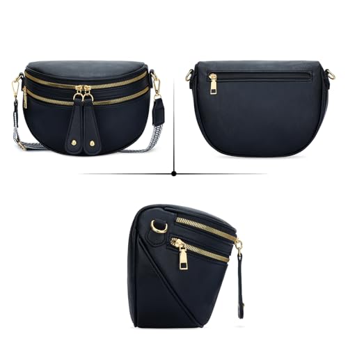 KKXIU Crossbody Sling Bag for Women Trendy Fanny Pack Vegan Leather Chest Bag | Trendy - color: All Black