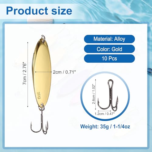 Fishing Spoons Lures, Metal Saltwater Treble Trout Lures Jigging Spoon with Treble Hooks Casting Spinner Baits - color: Gold, size: 35g / 1 1/4oz
