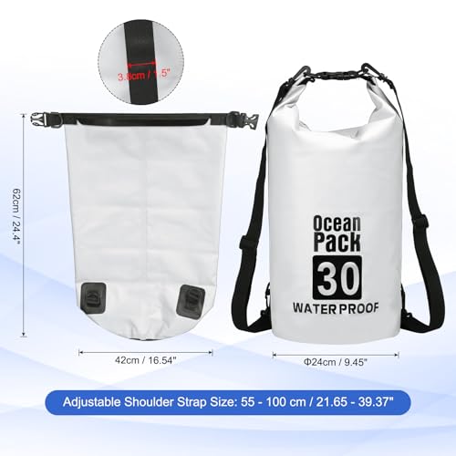 Waterproof Dry Bag, 30L Fit for Women Men Water Proof Bags Lightweight Dry Storage Floating Backpack with Whistle for Travel Backpacking Boating Kayaking Camping (White) - color: White, size: 30L
