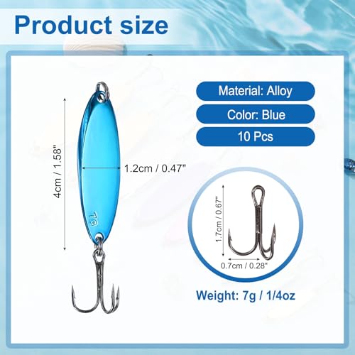 Fishing Spoons Lures, Metal Saltwater Treble Trout Lures Jigging Spoon with Treble Hooks Casting Spinner Baits - color: Blue, size: 7g / 1/4oz