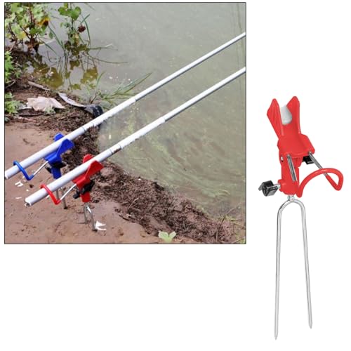 2X Universal Rod Holders Fish Pole Holder Ground Support Stand for Bank Fishing, 360 Degree Adjustable Stainless Steel Catfishing Equiment Bracket for Beach - color: Red
