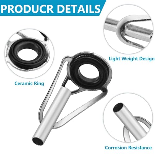 50 Pieces Fishing Rod Tip Repair Kit Rod Tips Kit Replacement for Freshwater Saltwater Rods Stainless Steel Ceramic Ring Guide Replacement Kit