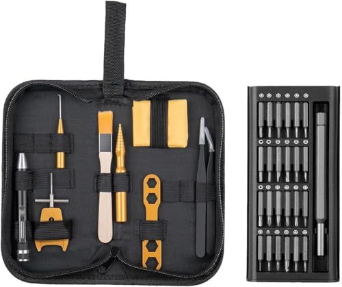QUA'ANNYU Fishing Reel Maintenance Kit, Professional Fishing Reel Care & Repair Tool Set with 24/30/38-in-1 Screwdriver Set - color: Gold+Manual Screwdriver
