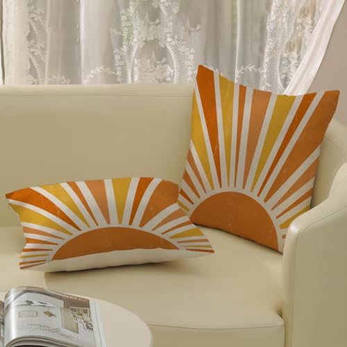 Summer Outdoor Pillow Covers 16x16 Inch 2 Pcs Mustard Yellow Orange Sunshine Decor Throw Pillows Boho Abstract Sun Farmhouse Holiday Decoration Pillowcase Linen Cushion Cover for Couch Sofa Bed - color: Boho Sun 04, size: 16" x 16" (Pack of 2)
