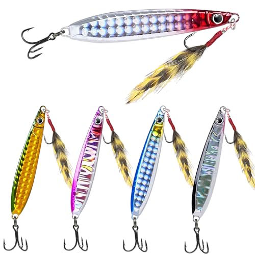 Fishing Spoons Lures Saltwater Jigging Lures with Ultra-Sharp Hooks Micro Jigging Bait for Bass Tuna Salmon Grouper 5PCS