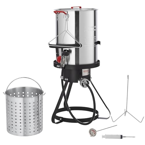 VEVOR Seafood Boiling Kit & Turkey Fryer, 30-qt Boiler Steamer Cooker Set, Outdoor Aluminum Frying Pot, 54,000 BTU Burner Propane Gas Boiler, Gifts for Thanksgiving Day - style: 30-qt