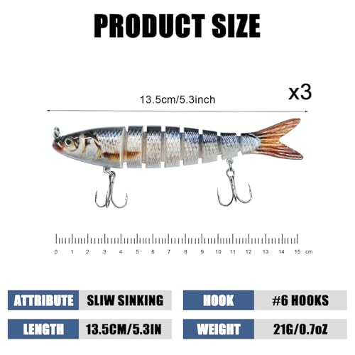 Fishing Lures for Bass Trout Topwater Multi Jointed Swimbaits Slow Sinking Bionic Swimming Lures Bass Freshwater Saltwater Bass Lifelike Fishing Lures Kit - color: Combo Q