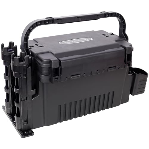 Dual-layer Fishing Tackle Box, Tackle Box Organizer Fishing Box Large, Plastic Portable Tackle Storage Box with 2pcs Rod Holder, 2pcs Cup Holder, 1pc Carring Strap - color: Black