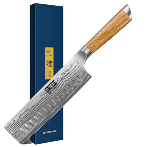 HOSHANHO Damascus Nakiri Knife 6.5 Inch, Super Sharp Damascus 10Cr15CoMoV Japanese Kitchen Knife, Cleaver and Vegetable Knife with Ergonomic Olive Wood Handle - style: 6.5 Inch Nakiri Knife