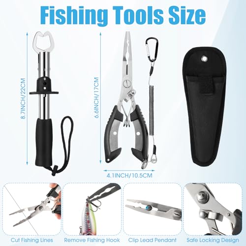 RoundFunny 3 Layers Fishing Tackle Box 414 Pcs Fishing Gift Lures Gear Kit with Tackle Included Pliers Lip Gripper Bait Hook Accessories for Beginner Fisherman Women Men, Fit Bass Trout - color: Blue