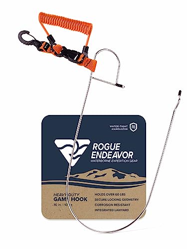 Rogue Endeavor® Fish Stringer Clip, Large, Stainless Construction, Quick Release 36” Steel Core Lanyard, Designed for Spearfishing, Kayak Fishing & Scuba Diving and All Fish Types - color: Orange- Heavy Duty