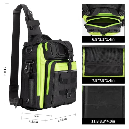 BLISSWILL Outdoor Tackle Bag - Large Water-Resistant Fishing Backpack - color: E：green Noir Elegance, style: Standard (11.8*8.66*4.0 Inch)