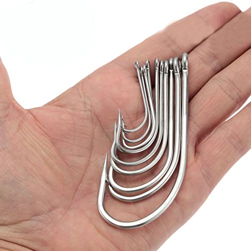 Saltwater Fishing J Hooks O'Shaughnessy Forged Extra Strong Stainless Steel Trolling Sea Bass Striper Snapper Fishing Hooks, Size 1/0-10/0 - size: 1/0-30pcs