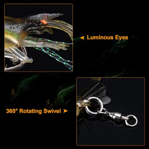 Goture Shrimp Lures,Soft Shrimp Fishing Lures for Freshwater Saltwater,Luminous Shrimp Bait Set with Sharp Hook and Swivel for Trout Bass Salmon Crappie,5 Color Saltwater Fishing Lures