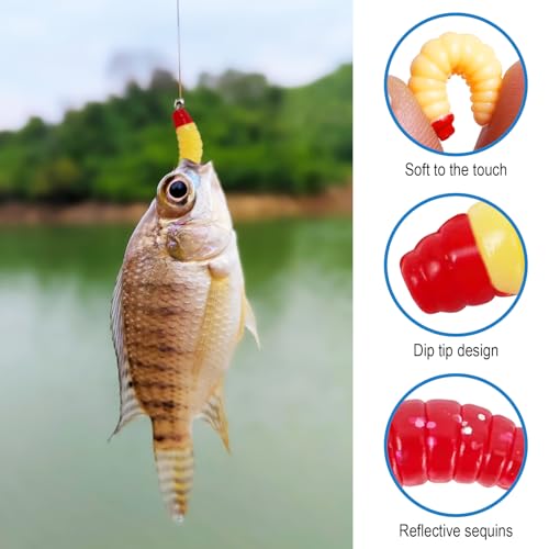 120Pcs Fake Maggots Bass Fishing Worms Lures Soft Plastic Fake Worms Ice Lure Fishing Baits for Bluegill Crappie Walleye Perch