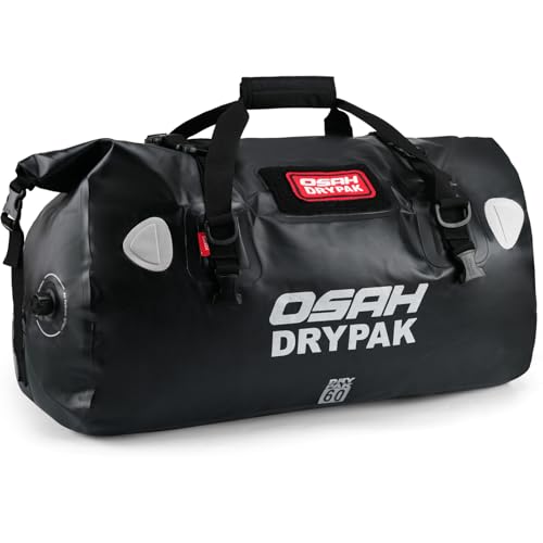 OSAH DRYPAK Waterproof Duffel Bag - Motorcycle Dry Bag Tail Bag with Large Storage Space, Waterproof Luggage Duffle Bags with Outer Mesh Zipper Pocket for Camping, Kayaking, Fishing & Traveling - color: Black, size: 60L