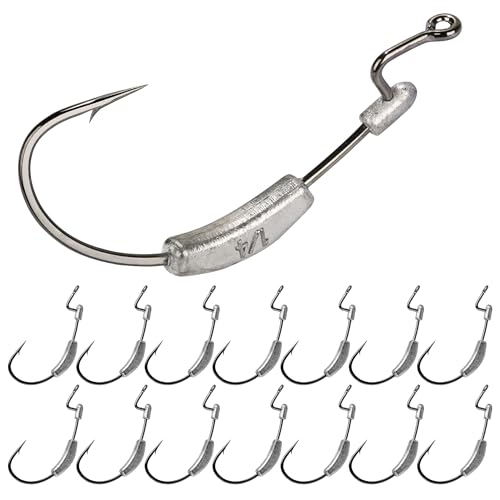 15 Pcs Weighted EWG Worm Hook, Weedless Fishing Swimbait Hooks Bass Fishing Freshwater Saltwater Assorted 1/8oz 3/16 1/4oz - size: Multi Size-15pcs