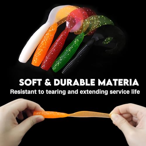 Eupheng Twist Tail Swimbait Fishing Lure, 2.3in/2.7in/4in/5.5in 100PCS Grub Saltwater Fishing Soft Bait Trailer for Bass Crappie Fishing - size: 4in(10cm)-10PCS-Orange