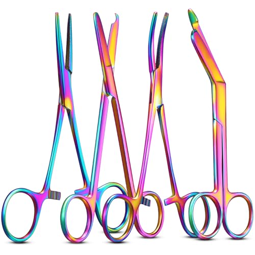 BBTO Hemostat Curved and Straight Hemostat Forceps Piercing Pliers Forceps, Stainless Steel Straight and Curved Pliers, Fishing Tweezer(Colorful,4 Pcs) - color: Colorful