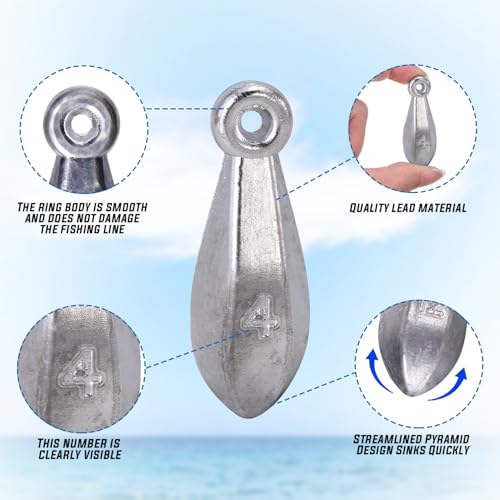 Sougayilang Fishing Weights Sinkers Bank Sinkers Bullet Weights for Surf Fishing Pier Bank Fishing Saltwater Fishing Gear 1oz to 12oz - size: 8oz 6pcs