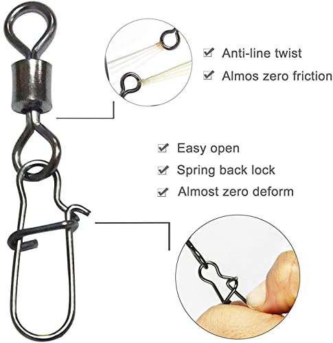 Rolling Barrel Swivel Snaps, 210pcs With Nice Snaps High Strength Copper and Stainless Steel Fishing Line Connector Tackle Kit for Saltwater Freshwater