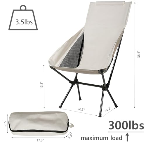 Wind Tour Portable Camping Chair Foldable Outdoor Chair for Hiking Camp Backpacking Lawn Beach Fishing Picnic with Carry Bag (High-Back | White) - color: High-back | White