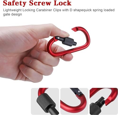 10 Pack 3Inch Aluminum D Ring Key Rings Hiking Clips Locking Carabiner for Hiking Camping Fishing and Outdoor Use，Clips with Screw Gate Multicolored - color: Multi-Color