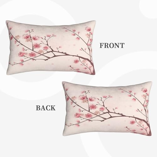 Spring Pink Throw Pillow Covers Chinese Cherry Blossom Flower Lumbar Pillow Cases 12x20 Inch Set of 2 Japan Plum Branch Outdoor Decorative Pillowcase Cushion Cover for Couch Sofa - color: Pink, size: 20" x 12" (Pack of 2)