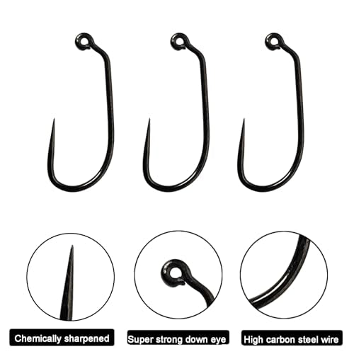 EUPHENG Barbless Fly Fishing Hooks Dry Nymph Wet Shrimp Jig Hooks for Fly Tying Assorted with Waterproof Hook Box - style: 9221-wet Hooks Qty 200