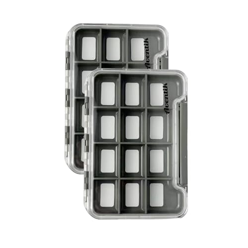 2PACK-Aventik Waterproof Slim Pocket Fly Box Fishing Hook Box Bait Storage Tackle Box(Small, 12 Magnetic Compartment) - style: M:Grey-12C