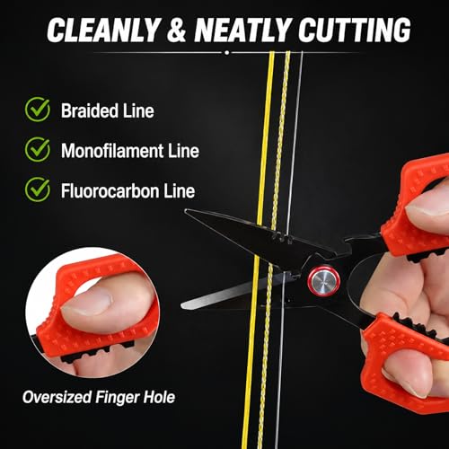 Eupheng Multifunction 4.7" Pro Fishing Scissors,Dual Serrated Blades Titanium-Coated Fishing Shears with Zinger Retractor Clip,Compatible with Braided Line,Mono and Fluorocarbon - style: 4.7in Green Scissors + Black Zinger