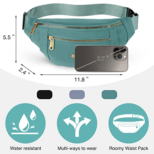 3 Pcs Waterproof Fanny Packs for Women and Men Waist Pack with Adjustable Strap Waist Pouch for Sports Running Exercise Walking Travel - color: Black, Blue, Green