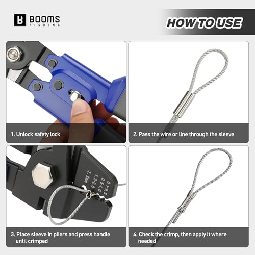 Booms Fishing Crimping Tool Kit: 10.6in Fishing Crimping Pliers with 140pcs Double Barrel Sleeves - Up to 2.2mm Crimper, XW40 - style: Crimper with 140pcs Sleeves