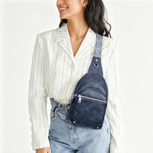 Anti Theft Crossbody Bags for Women Travel Chest Sling Bag Leather RFID Purse Fanny Pack Blue - color: Blue