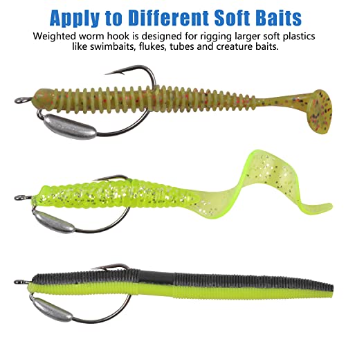 Weighted Swimbait Hooks Saltwater, 30Pcs Worm Fishing Offset Hook Wide Gap Bass Fishing Hooks for Soft Plastic Worm Lures - size: 5/0-6g-30pcs
