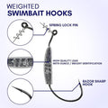 Reaction Tackle Weighted Swimbait Hooks - Weedless Belly Weighted Hooks with Twist Lock Bait Keeper for Soft Plastic Swimbaits - Bass Fishing Hooks (10-Pack) - size: 1/4oz 6/0