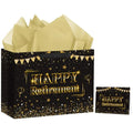 Hooqict Large Retirement Gift Bag Black Gold Happy Retirement Gift Wrap Bag with Handles, Tissue Paper, Greeting Card for Men Women Teacher Office Coworker Farewell Going Away Party Favors - color: Retirement