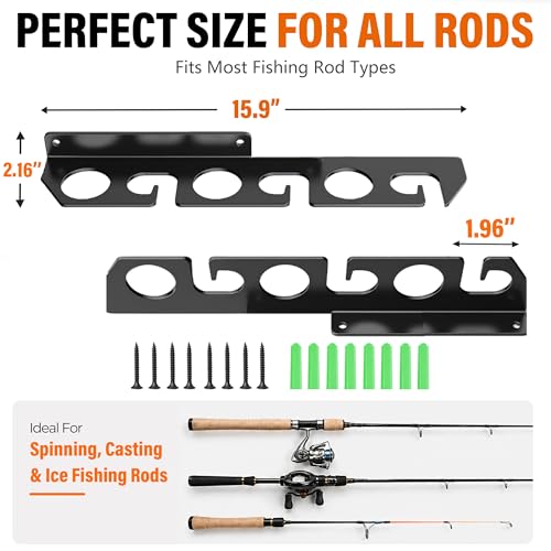WIPHANY Fishing Rod Racks Wall or Ceiling Fishing Rod/Pole Rack Holder Storage Hook Holds Fishing Rods Wall Mounted for Garage Cabin and Basement - color: Black-Classic Store 12 rods