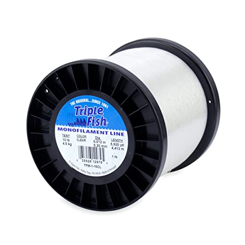 Triple Fish Monofilament Fishing Line - Strong Clear Pink Camo Color for Trolling, Bottom Fishing, Casting Main Line Catfish, Bass - color: Clear, style: 10 Lb Test / 1 Lb Spool