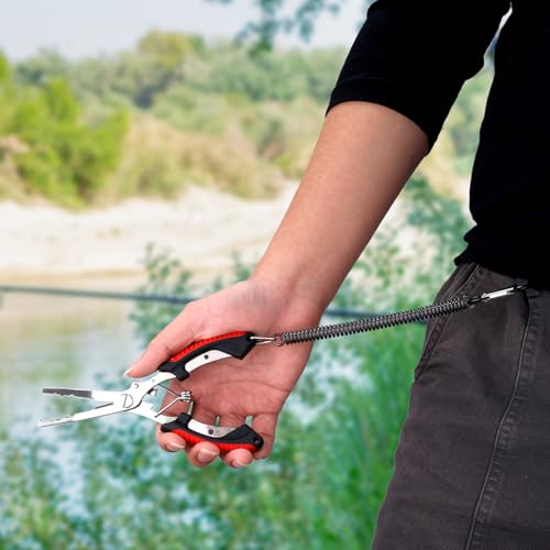 BOXOB Fishing Pliers, Metal Fishing Pliers Saltwater Fishing Pliers Hook Remover Needle Nose Pliers Fishing Multifunctional Tool Accessories Fishing Gear and Gifts for Men - style: Red Handle