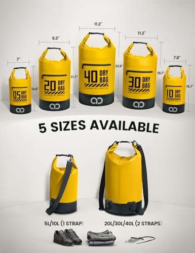 Lamicall Waterproof Dry Bag with Phone Pouch - 5L/10L/20L/30L/40L Floating Roll Top Backpack for Kayaking Boating Beach Camping Fishing - Heavy Duty 500D PVC Marine Dry Sack for Men,Women, Yellow 30L - color: Lemon Yellow, size: 30L
