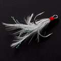 Conskyee 20pcs Feather Treble Fishing Hooks Size 4 Tied Round Bend Barbed Triple Hooks with White Feather