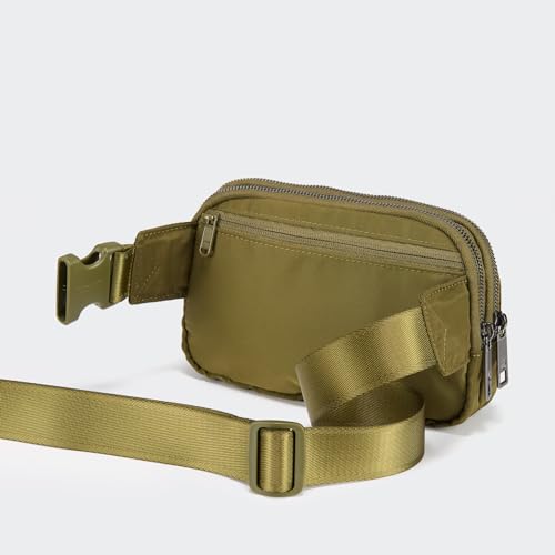Pander Everywhere Belt Bag for Women, 5 Zipper Pockets Nylon Crossbody Fanny Pack Purse (Dark Moss) - color: Dark Moss
