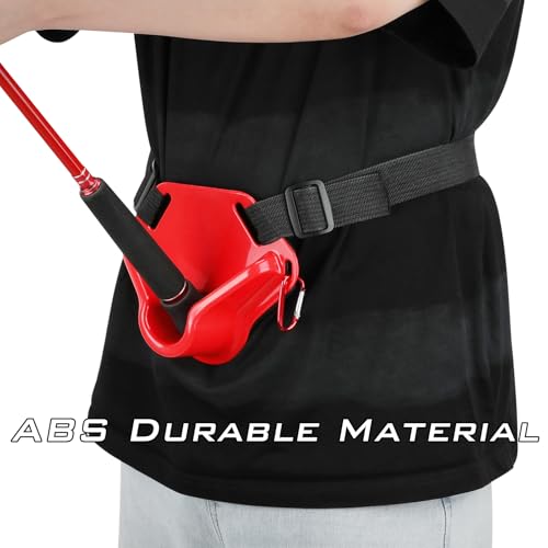 SANLIKE 2PCS Adjustable Fishing Fighting Belt ABS Rod Waist Support Tackle | Soft EVA cushion eases belly pressure, quick adjust waist strap, deep rod slot, bonus metal clip for small tackle storage - color: Red Fishing Belt & Hook Remover