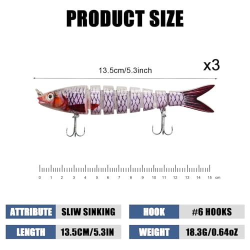 Fishing Lures for Bass Trout Topwater Multi Jointed Swimbaits Slow Sinking Bionic Swimming Lures Bass Freshwater Saltwater Bass Lifelike Fishing Lures Kit - color: Combo R
