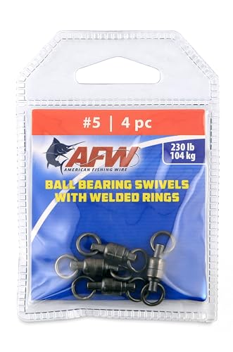 AFW Solid Brass Ball Bearing Fishing Swivels with Double Welded Rings - Patented Bullet Shaped Head for Reduced Water Resistance, Black Finish, Fishing Tackle, Up to 660lb Test - size: Size #5, 230 lb test, 4 pc