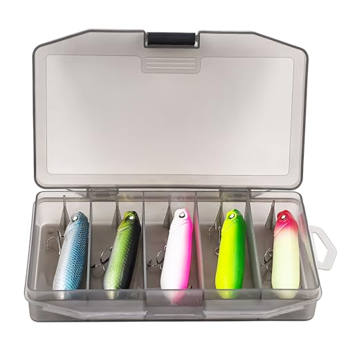 5Pcs Pencil Popper Topwater Fishing Lures Floating Hard Bait with Box for Bass Walleye Pike Catfish Musky Perch 3.15in/0.35oz