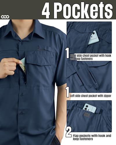33,000ft Men's Fishing Shirts Lightweight Cool Quick Dry Sun Protection UV Short Sleeve Shirt for Casual Hiking Safari Travel - color: Navy, size: Medium