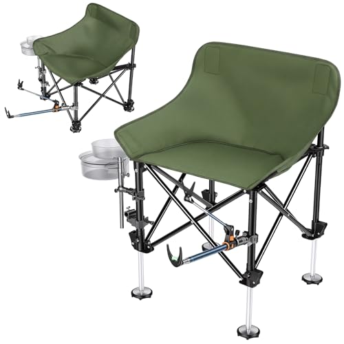 Folding Fishing Chair with Complete Accessories, Portable Camping Chair for Outdoor Fishing, 220LBS Load-Bearing, Non-Slip All-Terrain Design with Storage Bags, Carbon Steel Fishing Chair - color: Green